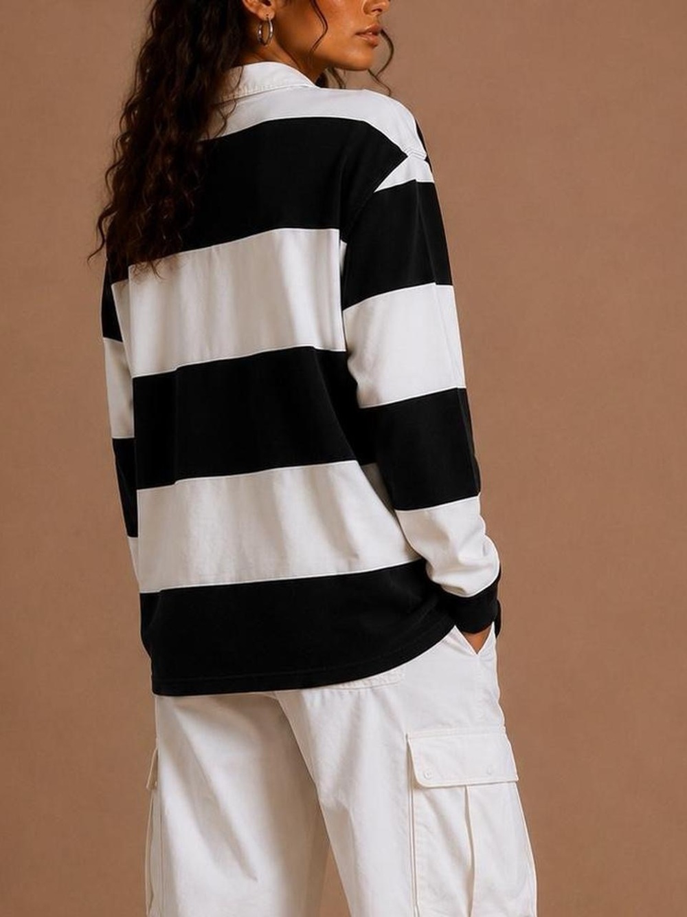 ZARA NWT Black White Striped Rugby Shirt Collared Long Sleeve Size Medium - Picture 4 of 6